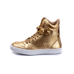 Tenis Sneaker Bawmi Cano Alto Feminino Dourado com Piramide