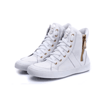 Tenis Sneaker Bawmi Cano Alto Feminino Branco com Ziper Dourado