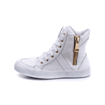 Tenis Sneaker Bawmi Cano Alto Feminino Branco com Ziper Dourado