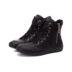 Tenis Sneaker Bawmi Cano Alto Feminino Preto com Ziper Dourado