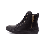Tenis Sneaker Bawmi Cano Alto Feminino Preto com Ziper Dourado