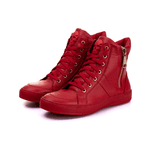Tenis Sneaker Bawmi Cano Alto Feminino Vermelho com Ziper Dourado