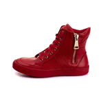 Tenis Sneaker Bawmi Cano Alto Feminino Vermelho com Ziper Dourado