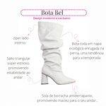 Bota Bel Feminina Fabi Herzer Bico Fino Off White Salto Médio Cano Enrugado