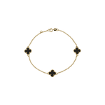 Pulseira De Ouro 18k Elo Português Com 3 Trevos Pedras Ônix