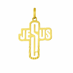 Pingente De Ouro 18k Cruz Vazado Com Nome Jesus Médio 