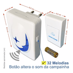 Campainha Sem Fio residencial inteligente eletrônica Wifi até 100 Metros wireless c/ vários toques bivolt plug play longo alcance resistente a água