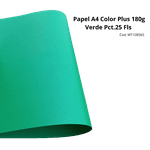 PAPEL A4 COLOR PLUS 180G VERDE PCT.25 FLS [CX.5PCT]