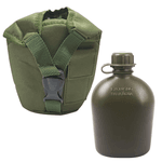 Kit completo Cantil com Porta-Cantil Verde, Caneco de Alumínio, Marmita Militar e Talher articulado produzido em polímero 