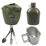 Kit Cantil Porta cantil Militar - Verde ,Caneco de Alumínio e Talher em polímero