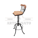 Kit com 3 Banquetas Altas Ferro Madeira Bistrô 80 cm