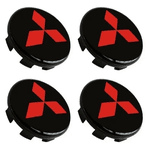 Kit 4 Calotinhas Centro de Roda Mitsubishi Triton – Estilo Preto com Vermelho + Encaixe Firme nas Rodas Originais
