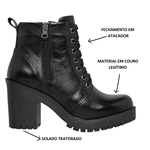 Bota Feminina Tratorada Five Days Em Couro Legitimo Preto