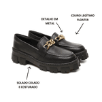 Sapato Mocassim Femino Oxford Em Couro Legitimo Five Days Preto