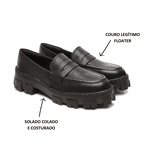 Oxford Mocassim Feminino Em Couro Five Days Solado Tratorado Preto