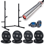 Kit Treino Completo com Squat Rack de 1.80, Barra de 15kg, Anilhas e Acessórios 