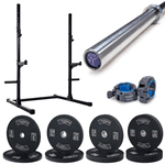 Kit Treino Completo com Squat Rack de 1.80, Barra de 20kg, Anilhas e Acessórios 