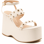 Sandália Feminina Salto Anabela Com Tiras Em Napa Off White 182172