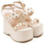 Sandália Feminina Salto Anabela Com Tiras Em Napa Off White 182172