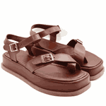 Sandália Flatform Feminina Papete Tiras Fivela 23410 Floter Cacau