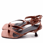 Sandáilia Feminina De Dedo Salto Baixo Fino 5412 Croco Cacau
