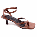 Sandáilia Feminina De Dedo Salto Baixo Fino 5412 Croco Cacau