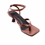 Sandáilia Feminina De Dedo Salto Baixo Fino 5412 Croco Cacau