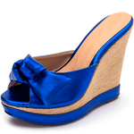 Tamanco Feminino Anabela 3071 Napa Metalizada Azul Bic