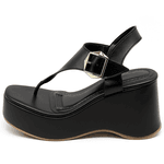 Sandália Anabela Fivela Lateral 9002 Floter Preto Flor da Pele