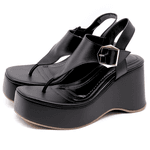Sandália Anabela Fivela Lateral 9002 Floter Preto Flor da Pele