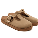 Clog Sabot Areia Camurça Rasteira Fivela Flor da Pele 008