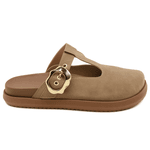 Clog Sabot Areia Camurça Rasteira Fivela Flor da Pele 008
