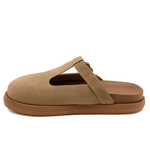 Clog Sabot Areia Camurça Rasteira Fivela Flor da Pele 008