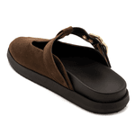 Clog Sabot Marrom Camurça Rasteira Fivela Flor da Pele 008