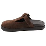 Clog Sabot Marrom Camurça Rasteira Fivela Flor da Pele 008