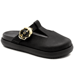 Clog Sabot Preto Nobucado Rasteira Fivela Flor da Pele 008