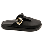 Clog Sabot Preto Nobucado Rasteira Fivela Flor da Pele 008