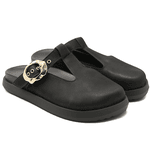 Clog Sabot Preto Nobucado Rasteira Fivela Flor da Pele 008