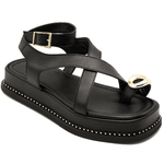 Sandália Flatform Feminina Papete Flor da Pele Tiras Fivela 23403 Floter Preto