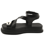 Sandália Flatform Feminina Papete Flor da Pele Tiras Fivela 23403 Floter Preto