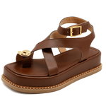 Sandália Flatform Feminina Papete Flor da Pele Tiras Fivela 23403 Floter Cacau