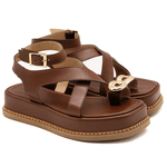 Sandália Flatform Feminina Papete Flor da Pele Tiras Fivela 23403 Floter Cacau