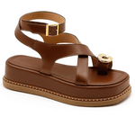 Sandália Flatform Feminina Papete Flor da Pele Tiras Fivela 23403 Floter Cacau
