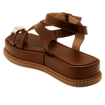 Sandália Flatform Feminina Papete Flor da Pele Tiras Fivela 23403 Floter Cacau
