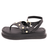 Sandália Flatform Feminina Papete Tiras Fivela 23402 Floter Preta