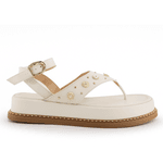 Sandália Flatform Feminina Papete Tiras Fivela 23402 Off White