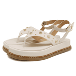 Sandália Flatform Feminina Papete Tiras Fivela 23402 Off White