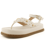Sandália Flatform Feminina Papete Tiras Fivela 23402 Off White