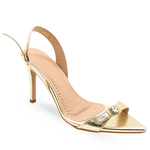 Sandália Feminina Salto Fino Floter Ouro Light 6023 Flor da Pele