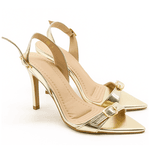 Sandália Feminina Salto Fino Floter Ouro Light 6023 Flor da Pele